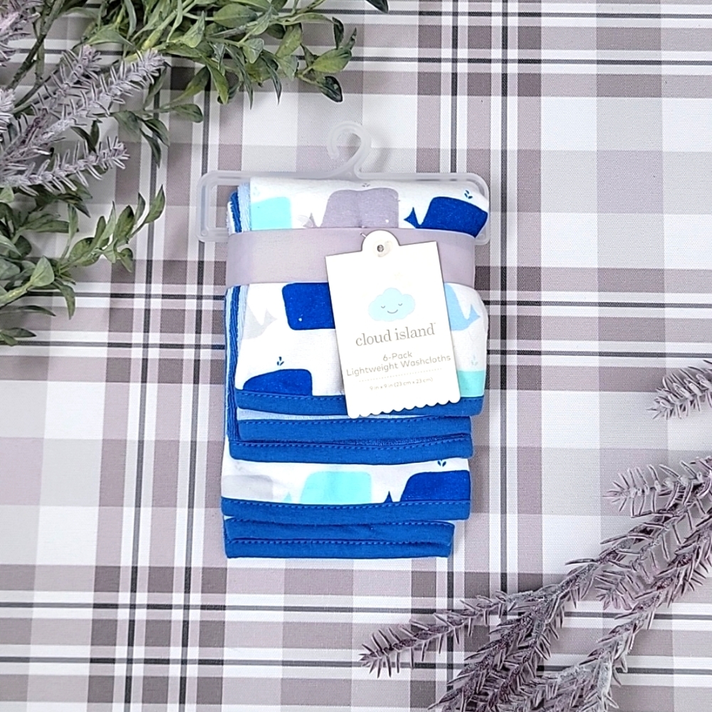 Cloud Island 6 - Pack Whale Lightweight Washcloths